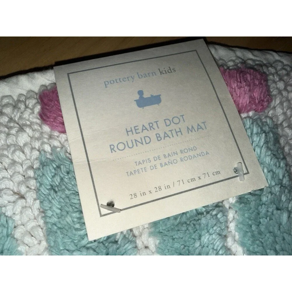 Pottery Barn Kids Heart Dot Round Bath Mat 28” Mini Rug Washable BRAND NEW